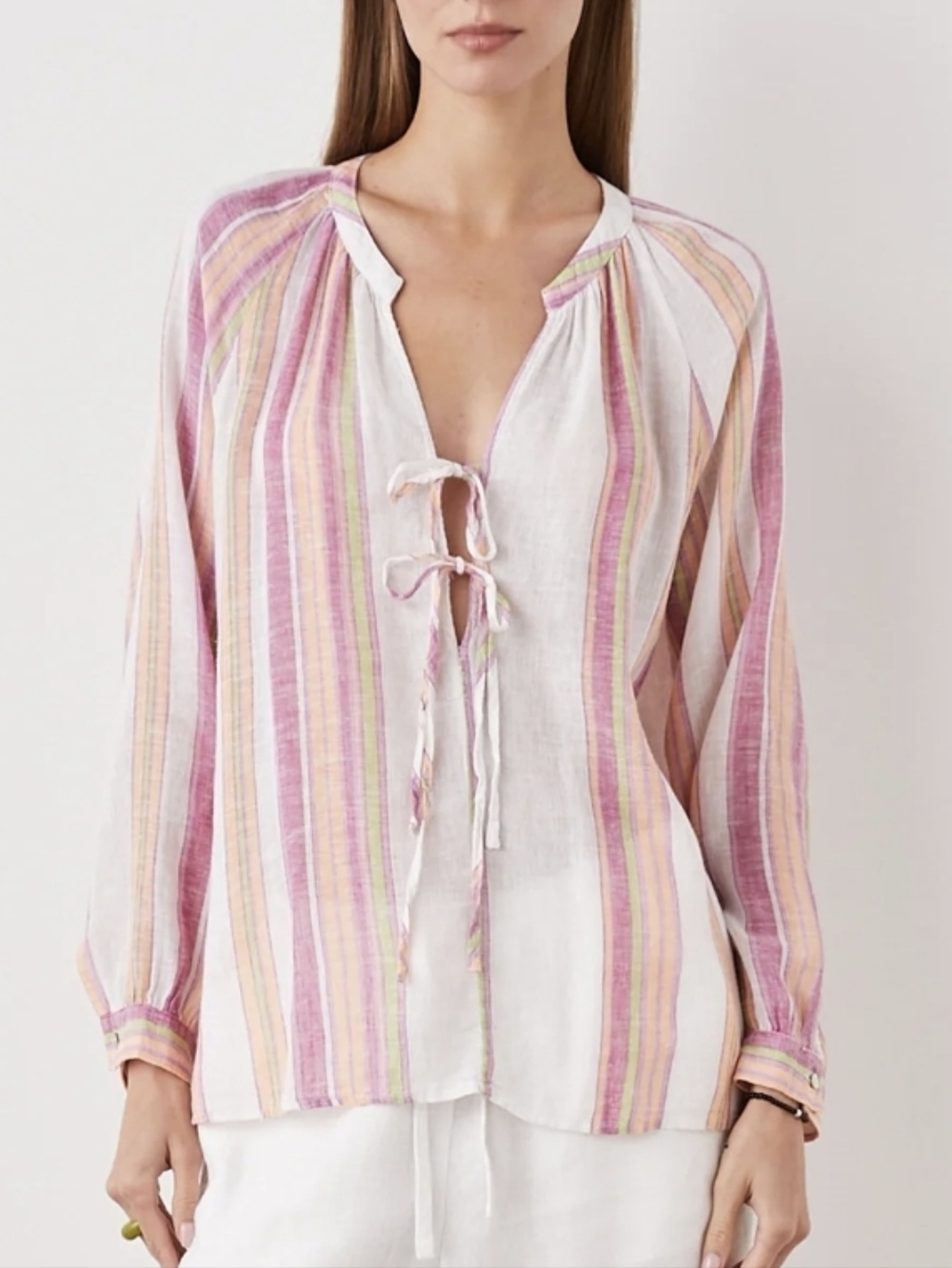 Rails Brielle Pink Stripe Tie-Front Linen Blend Top Size Med Chest 20"